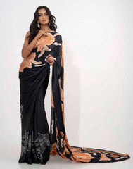 ETHNIC FUSION PRINTED BATIK INSPIRED SILK SAREE