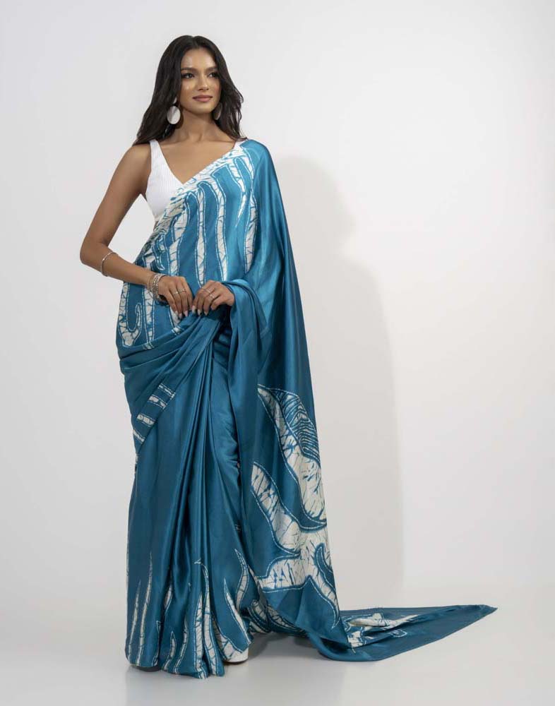 ETHNIC FUSION PRINTED BATIK INSPIRED SILK SAREE