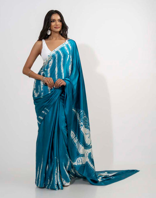 ETHNIC FUSION PRINTED BATIK INSPIRED SILK SAREE