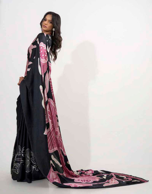 ETHNIC FUSION PRINTED BATIK INSPIRED SILK SAREE