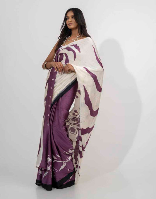 ETHNIC FUSION PRINTED BATIK INSPIRED SILK SAREE