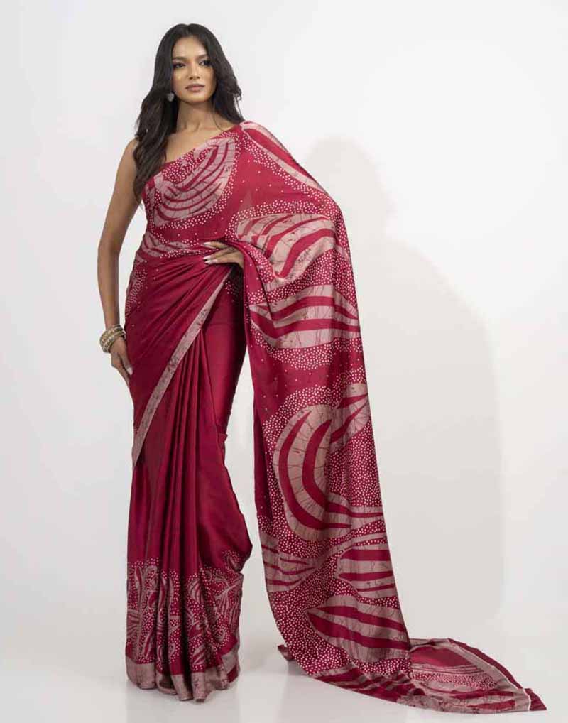 ETHNIC FUSION PRINTED BATIK INSPIRED SILK SAREE