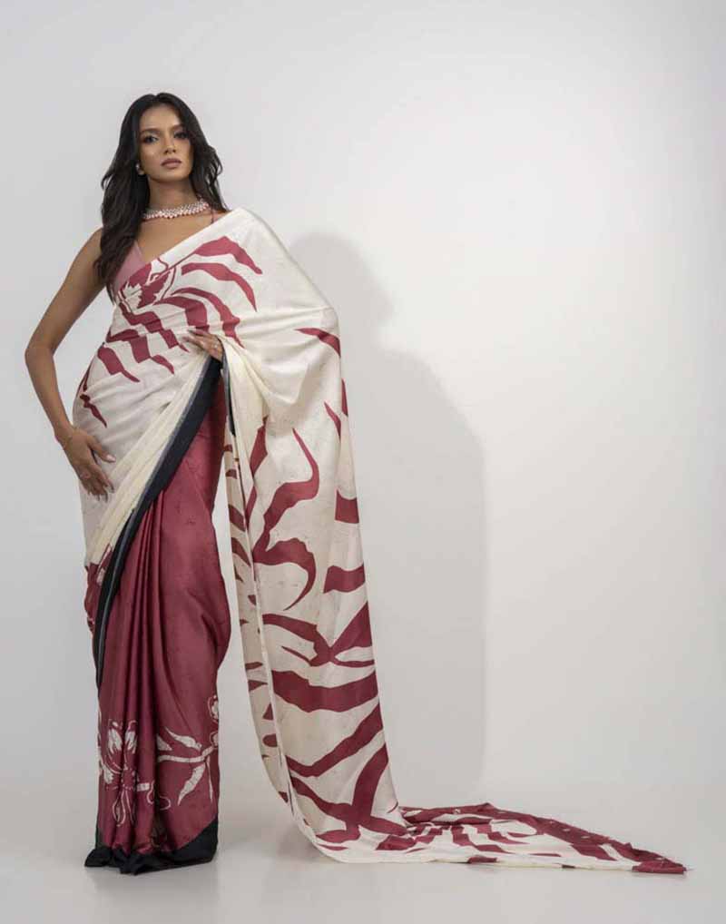 ETHNIC FUSION PRINTED BATIK INSPIRED SILK SAREE