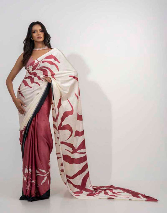 ETHNIC FUSION PRINTED BATIK INSPIRED SILK SAREE