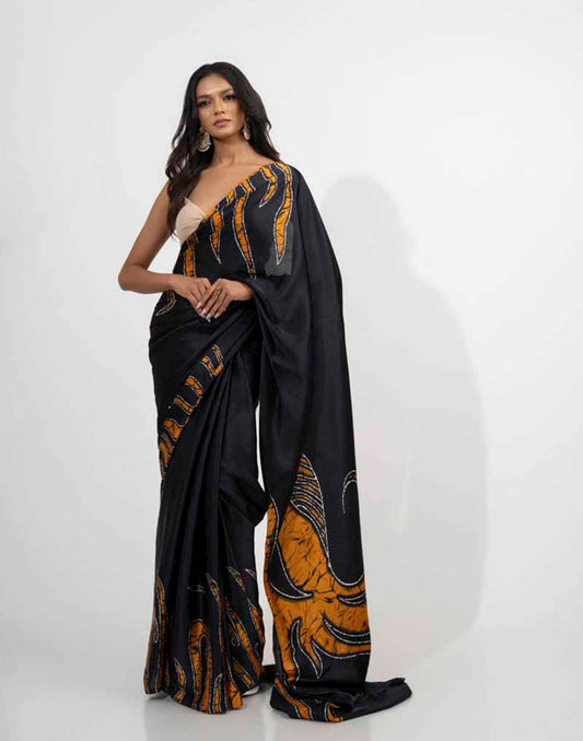 ETHNIC FUSION PRINTED BATIK INSPIRED SILK SAREE
