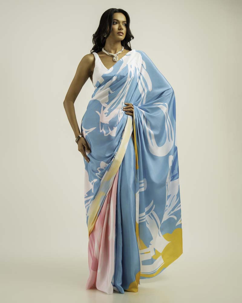 ETHNIC FUSION PRINTED BATIK INSPIRED SILK SAREE