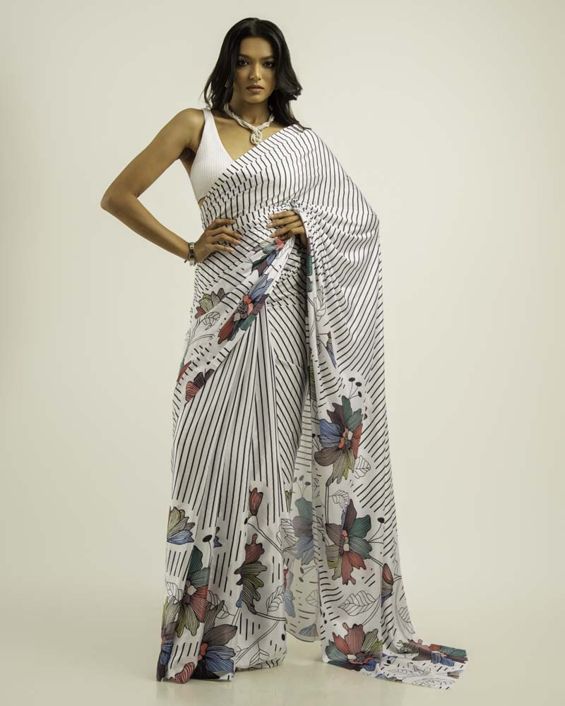 ETHNIC FUSION PRINTED BATIK INSPIRED SILK SAREE