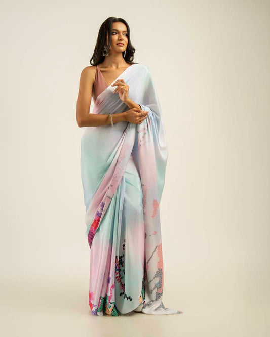 ETHNIC FUSION PRINTED BATIK INSPIRED SILK SAREE