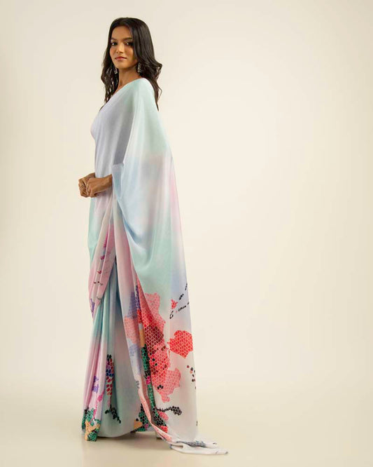 ETHNIC FUSION PRINTED BATIK INSPIRED SILK SAREE