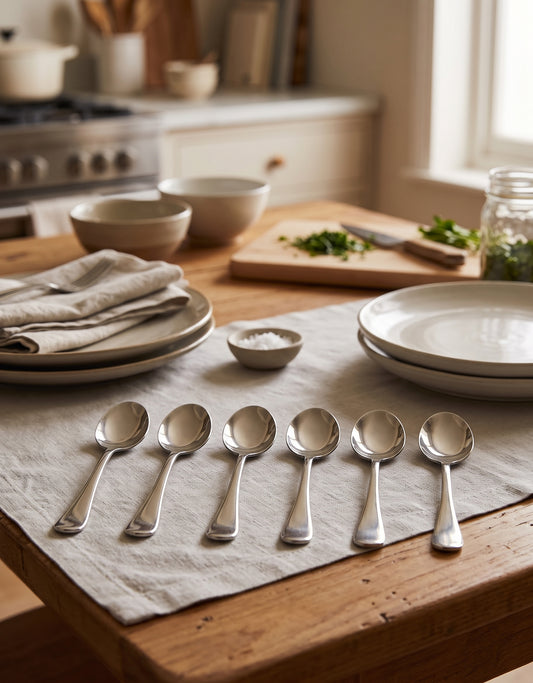 SILVER Stainless Steel Dessert Spoon Set of 6