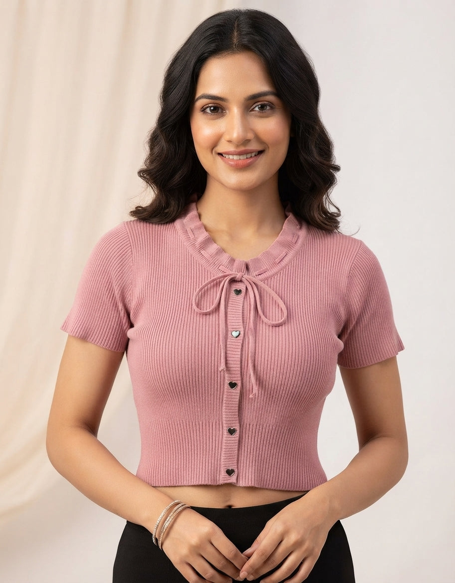 SHORT SLEEVE RIBBED TOP