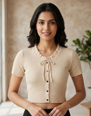 SHORT SLEEVE RIBBED TOP
