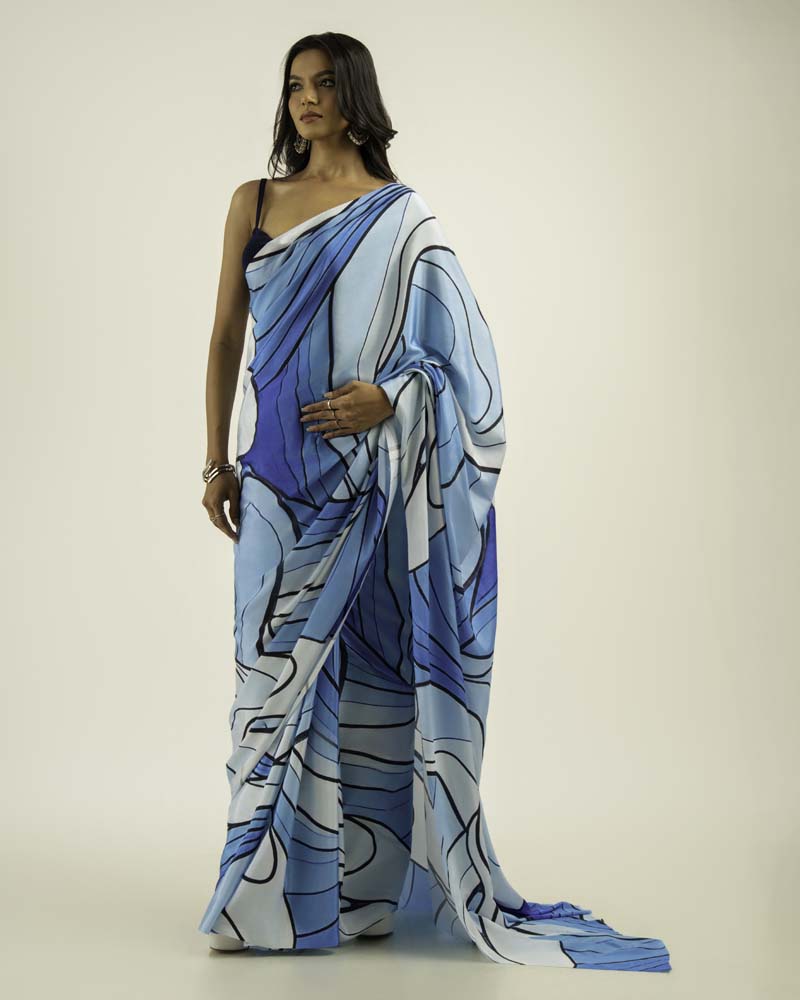 ETHNIC FUSION PRINTED BATIK INSPIRED SILK SAREE