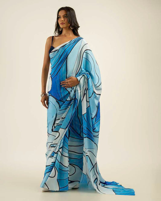 ETHNIC FUSION PRINTED BATIK INSPIRED SILK SAREE