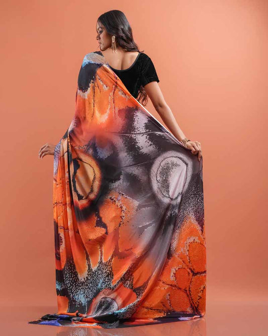 ETHNIC FUSION PRINTED SILK SAREE