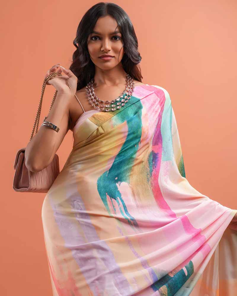 ETHNIC FUSION PRINTED SILK SAREE