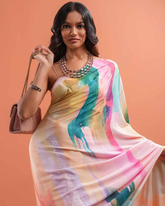 ETHNIC FUSION PRINTED SILK SAREE