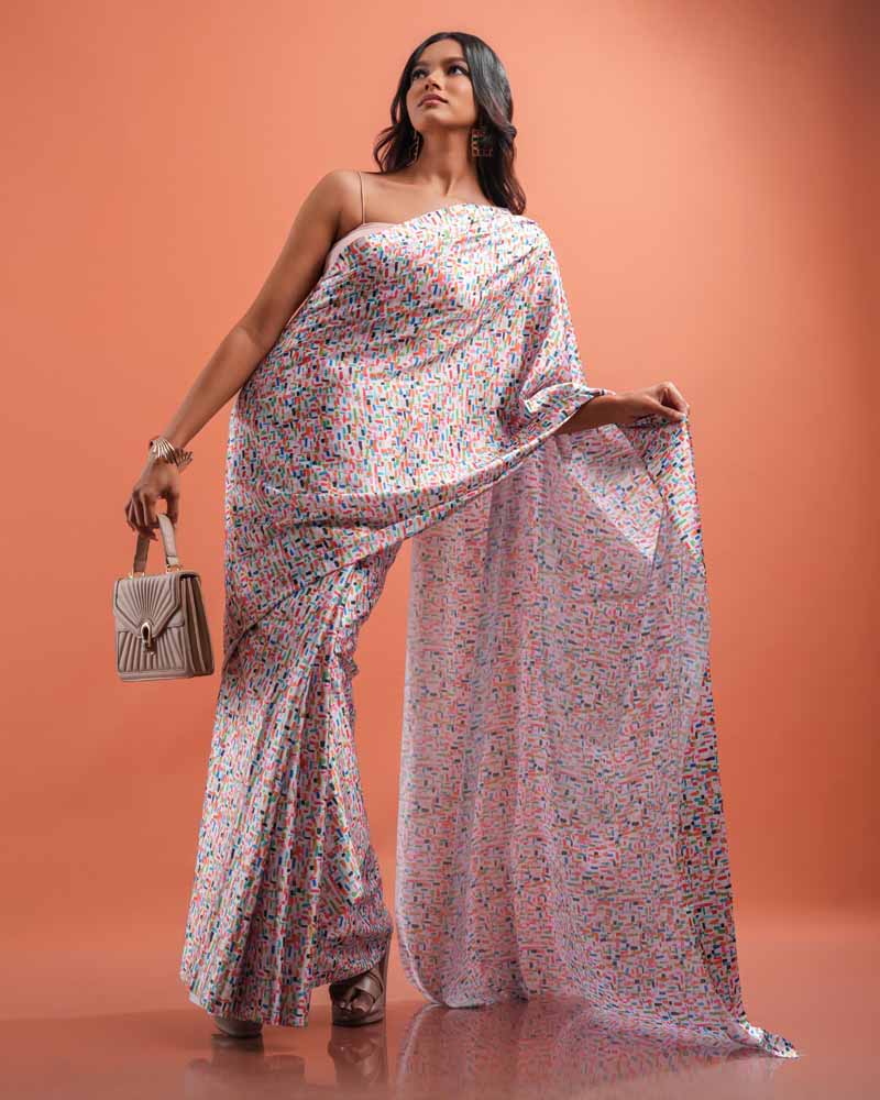 ETHNIC FUSION PRINTED SILK SAREE