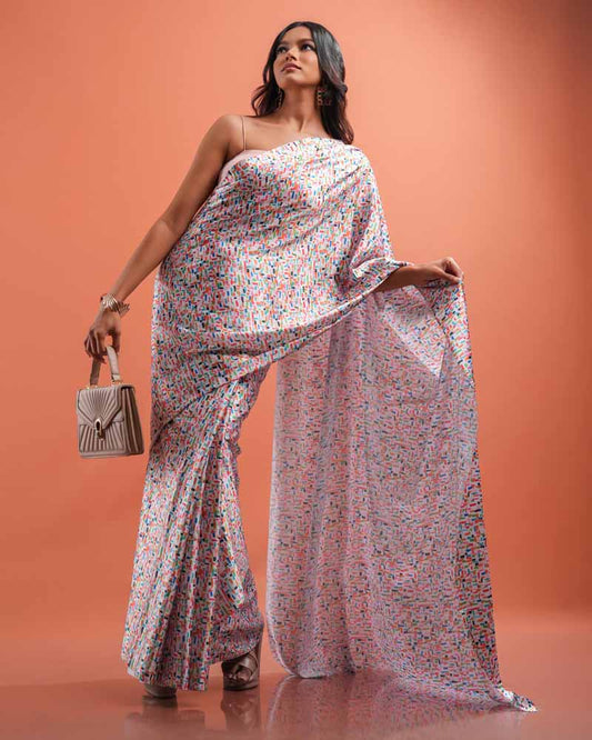 ETHNIC FUSION PRINTED SILK SAREE