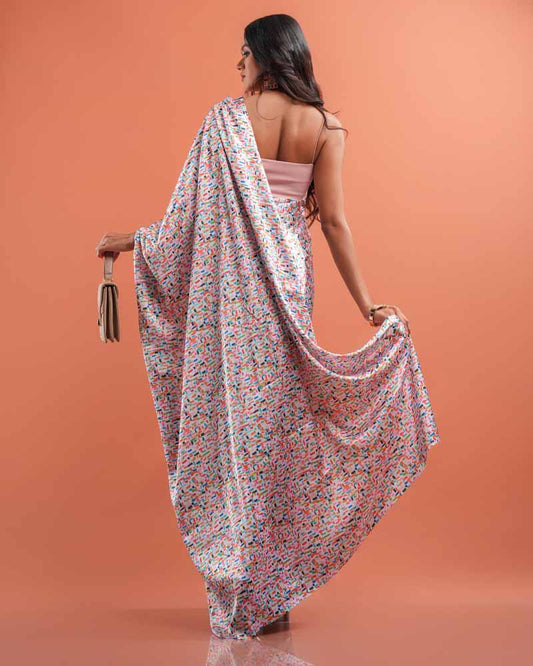 ETHNIC FUSION PRINTED SILK SAREE