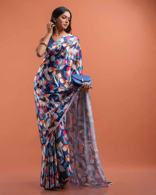 ETHNIC FUSION PRINTED SILK SAREE