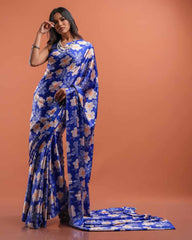 ETHNIC FUSION PRINTED SILK SAREE
