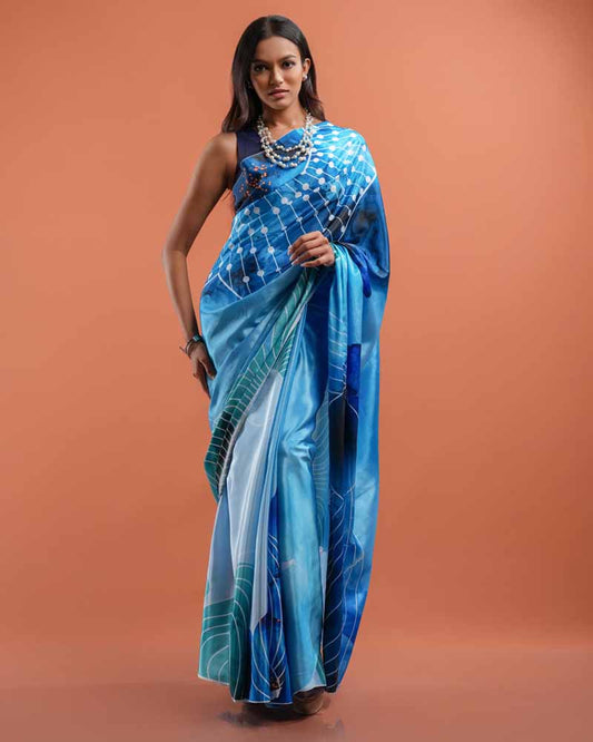 ETHNIC FUSION PRINTED SILK SAREE