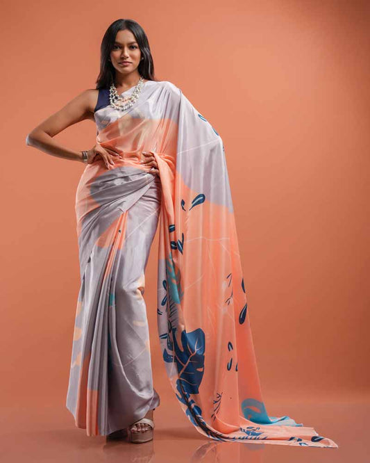 ETHNIC FUSION PRINTED SILK SAREE