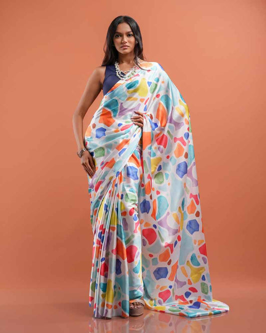 ETHNIC FUSION PRINTED SILK SAREE