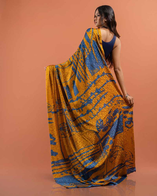 ETHNIC FUSION PRINTED SILK SAREE