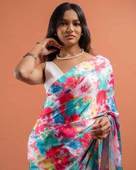 ETHNIC FUSION PRINTED SILK SAREE