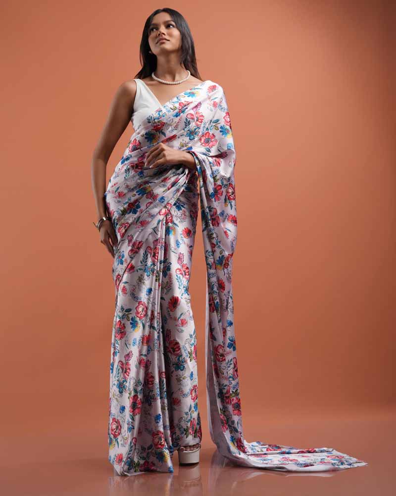 ETHNIC FUSION PRINTED SILK SAREE