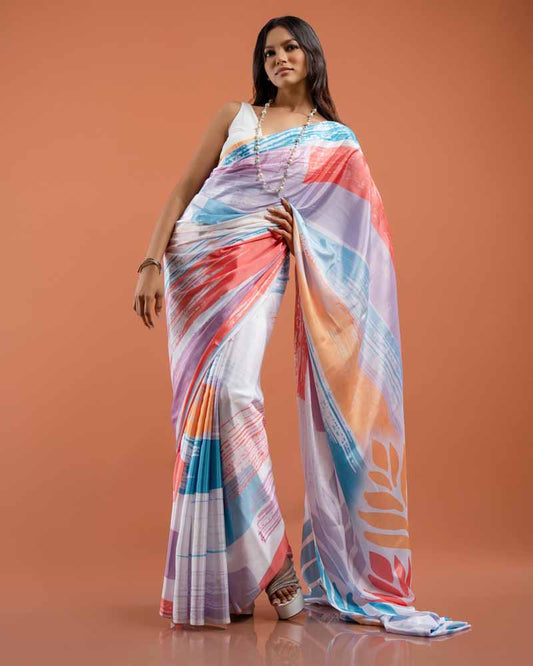 ETHNIC FUSION PRINTED SILK SAREE