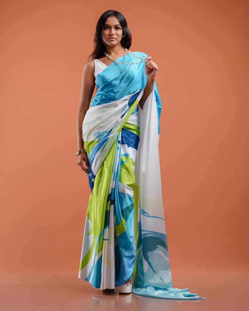 ETHNIC FUSION PRINTED SILK SAREE
