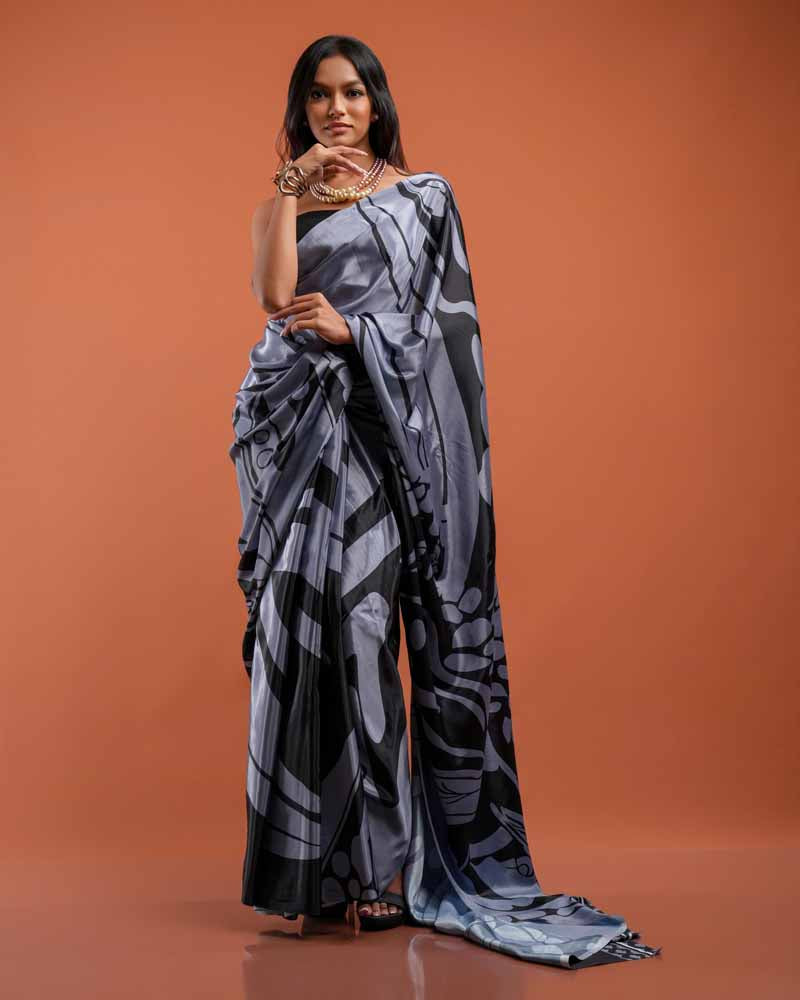 ETHNIC FUSION PRINTED SILK SAREE