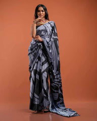 ETHNIC FUSION PRINTED SILK SAREE