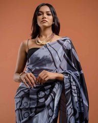 ETHNIC FUSION PRINTED SILK SAREE