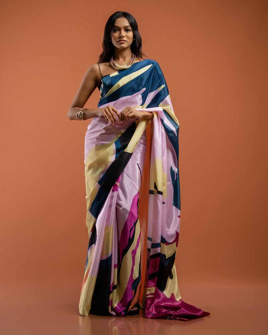 ETHNIC FUSION PRINTED SILK SAREE