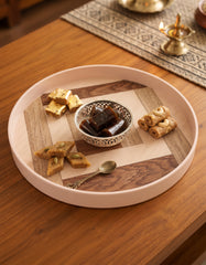 Round plastic Wooden desing Serving Tray