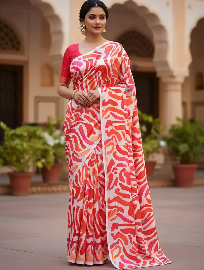 ETHNIC FUSION PRINTED BATIK INSPIRED SILK SAREE